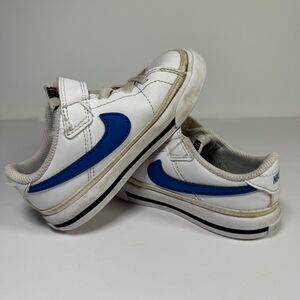 NIKE Shoes Kids 8C Toddler Court Legacy White Blue Swoosh Game Royal Black Cute